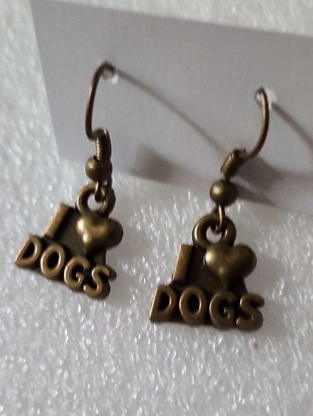 Hand Crafted Bronze 'I ♥ DOGS' Drop Earrings